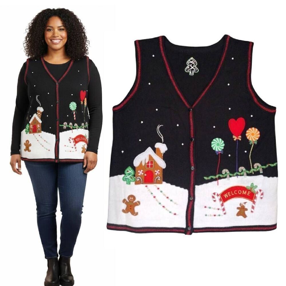 VTG Ugly Christmas Button Front Sweater Vest Candyland
